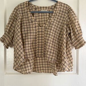 Plaid V-Neck Cotton Women's Top - Urban Outfitters Medium